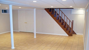 A complete finished basement system in a  home